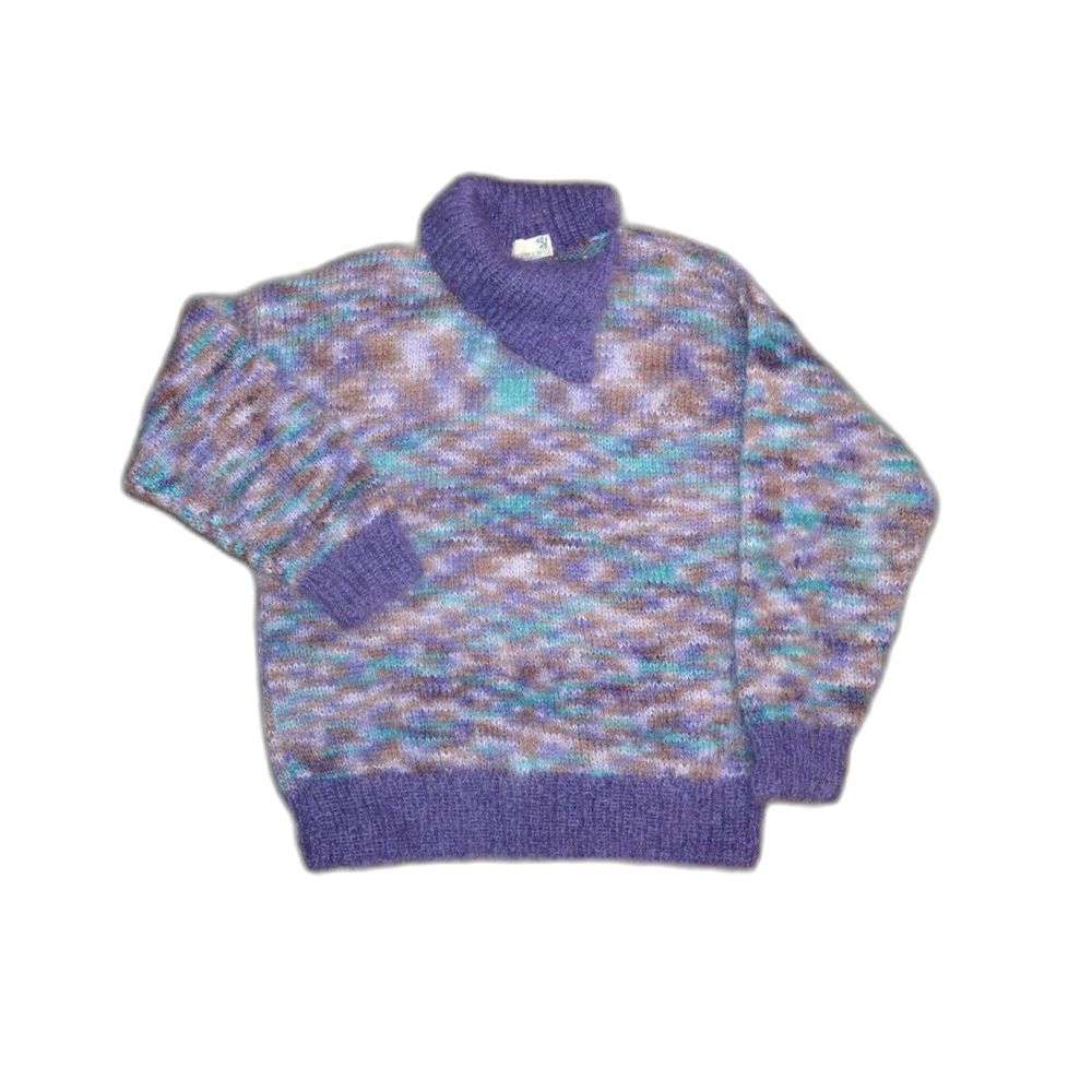 The Scotch House Vintage London Paris Fuzzy Knit Purple Split Cowl Neck Sweater